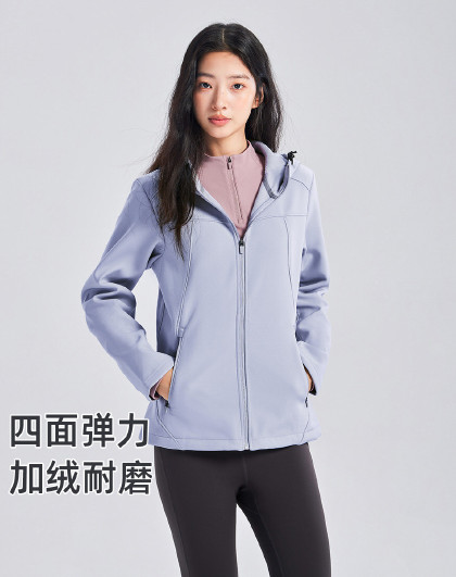 反季【户外软壳衣】四面弹秋冬户外连帽女修身夹克外套潮流简约