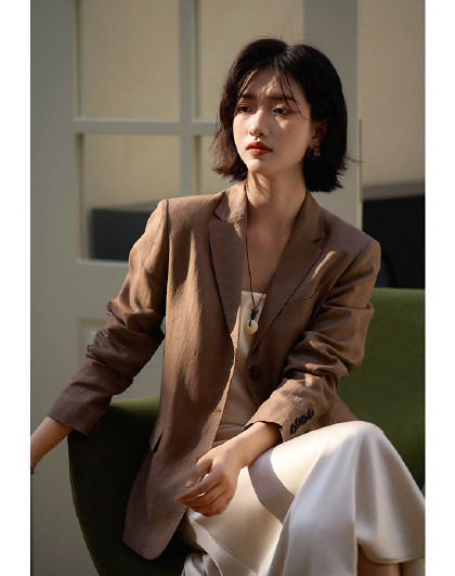 超值优选利落飒爽 三粒扣亚麻西装时尚气质通勤西服外套女夏季