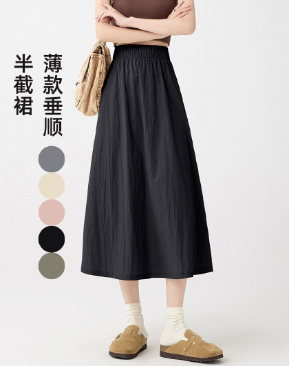 半身裙女夏季a字高腰中长款百搭大摆薄款山本半截裙