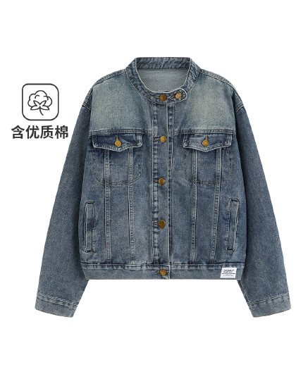 【甜酷风牛仔外套】春季款复古做旧休闲百搭立领上衣女式外套