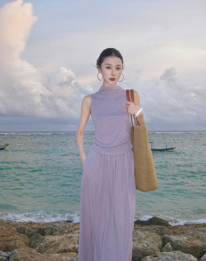 【莱赛尔天丝半高领无袖上衣】含羊毛高级感夏季慵懒风休闲背心女