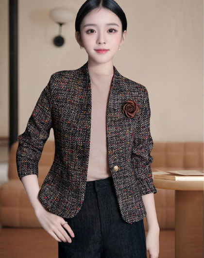 【时尚拼接西服】女式v领单粒扣西装外套轻熟风气质2026春秋