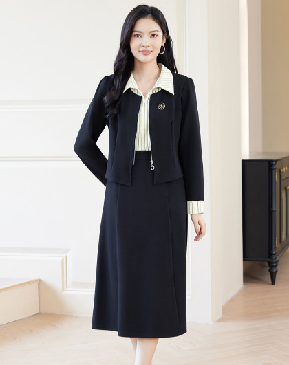 大码女装春夏季时尚流行气质假两件显瘦职场通勤连衣裙高级感裙子