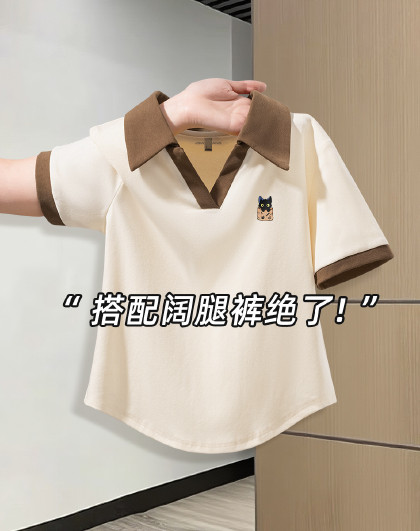 真维斯旗下POLO领短袖t恤女士夏季甜辣修身显瘦短款正肩上衣