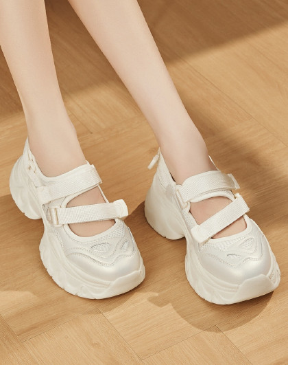 【增高7cm】妙丽26舒适运动玛丽珍缕空老爹鞋小白鞋女鞋