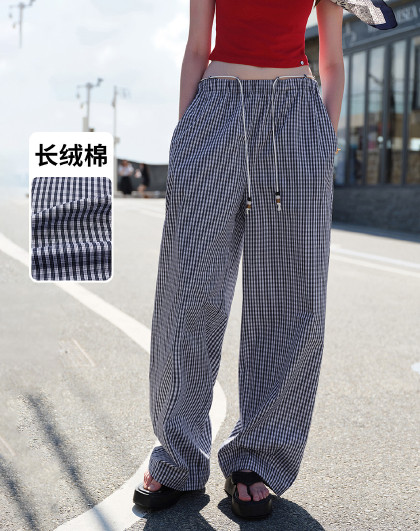 意大利小帆船 春夏度假风百搭千鸟格阔腿长裤宽松气球休闲裤女