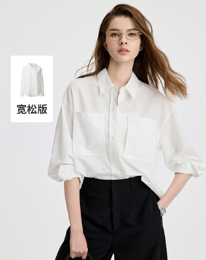 意大利小帆船春季女士宽松显瘦气质大口袋净色长袖细条纹衬衫外套