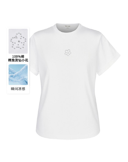 【烫钻小花】夏季时尚高级感穿搭休闲t恤纯棉短袖t恤衫上衣女