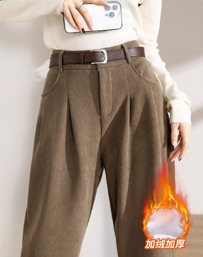 【加绒含腰带】欧绒棉高腰阔腿裤女冬季美拉德休闲直筒保暖拖地裤