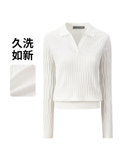 【专柜同款】春款长袖polo领针织衫弹力女士T恤