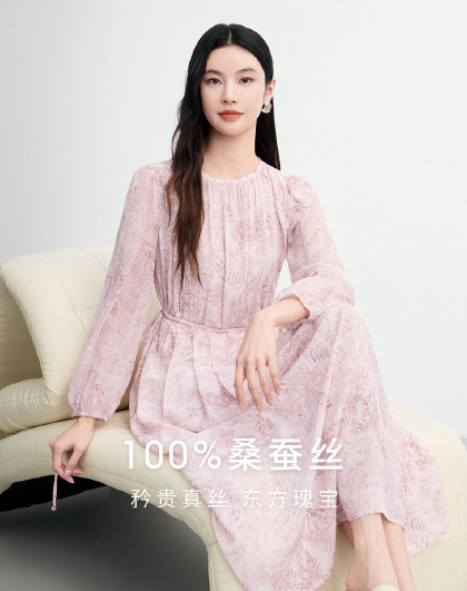 【100%桑蚕丝】春夏新款淑女风印花柔软亲肤透气真丝连衣裙