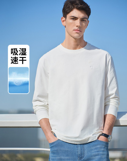 【凉感抑菌吸湿速干防晒】意大利小帆船长袖圆领T恤打底衫上衣男