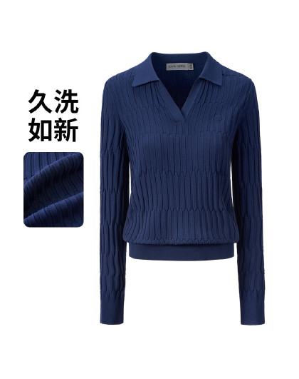【专柜同款】春款长袖polo领针织衫弹力女士T恤