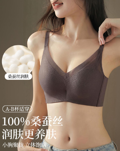 【100%桑蚕丝】小胸聚拢内衣女夏防下垂收副乳上托蕾丝文胸罩