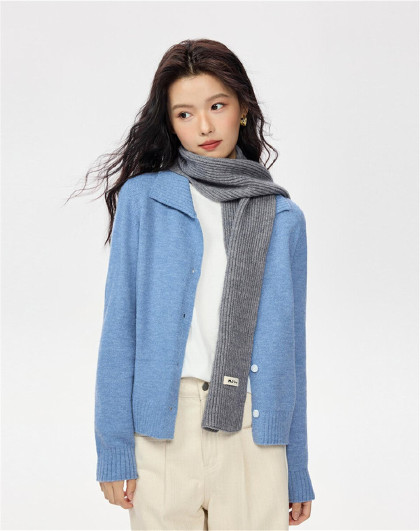 翻领花纱毛织开衫外套女时尚简约宽松百搭长袖针织衫舒适女款