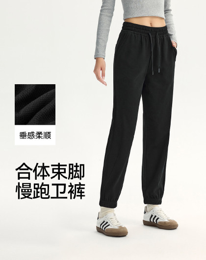 运动百搭舒适休闲裤女束脚卫裤春季运动裤简约宽松女裤针织休闲裤