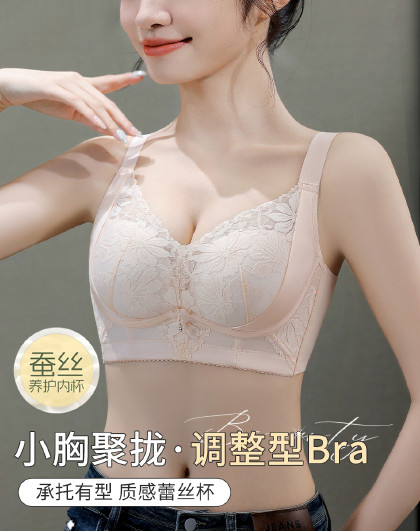 【含桑蚕丝】防下垂上托显大小胸聚拢无钢圈调整型文胸罩女士内衣