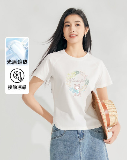 【收腰显瘦】26年夏季可爱减龄圆领短袖女修身显瘦插肩袖T恤女